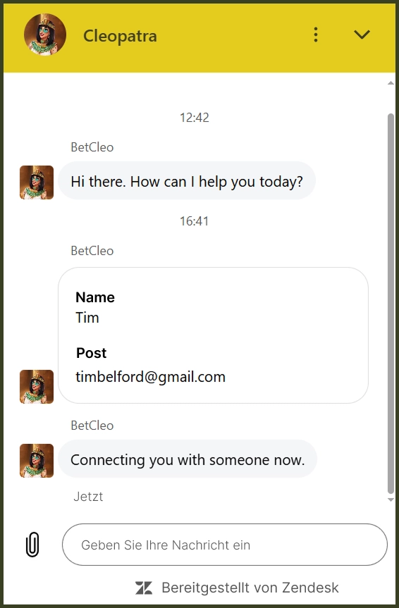 Live-Chat-Kundensupport im BetCleo Casino