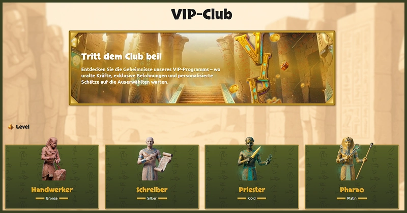 VIP-Club mit vier Mitgliedsstufen im BetCleo Casino